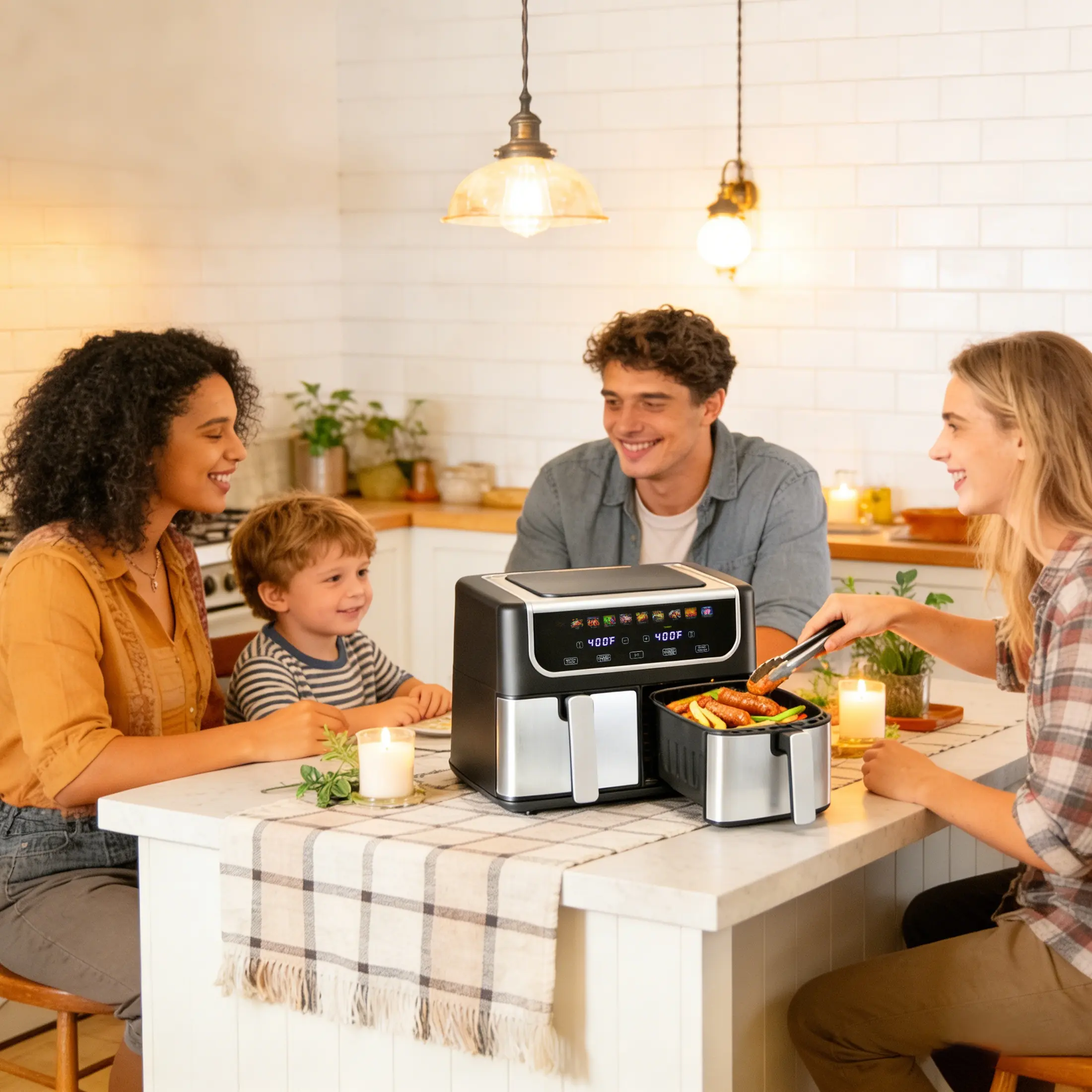 9QT Dual Basket Air Fryer, Oven 10-in-1，2 Independent Nonstick Baskets with Easy View Windows, Sync Finish & Hi-Fry Functions,Wide Temperature Range (200°F – 450°F)， Digital Double Air Fryer
