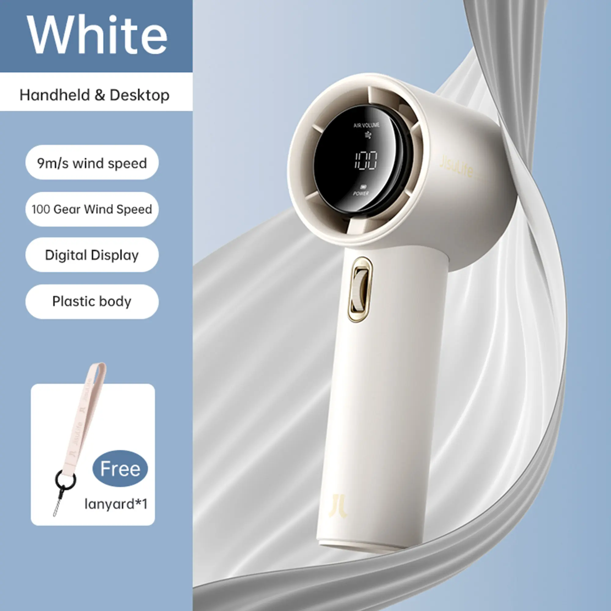 Portable Handheld Fan – 5000mAh Rechargeable Battery, 9m/s Strong Wind, Digital Display & Ultra-Quiet Cooling