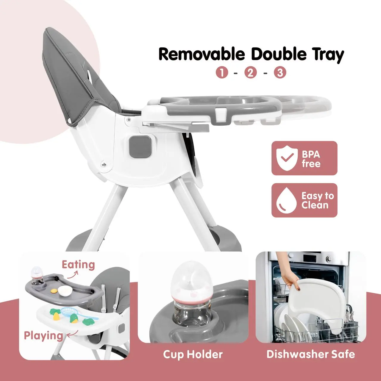 Baby High Chair 6 in 1 Convertible High Chair with 5-Point Safety Harness, Adjustable Dining Tray, Easy to Clean Surface, Robust Design, #SummerVibes