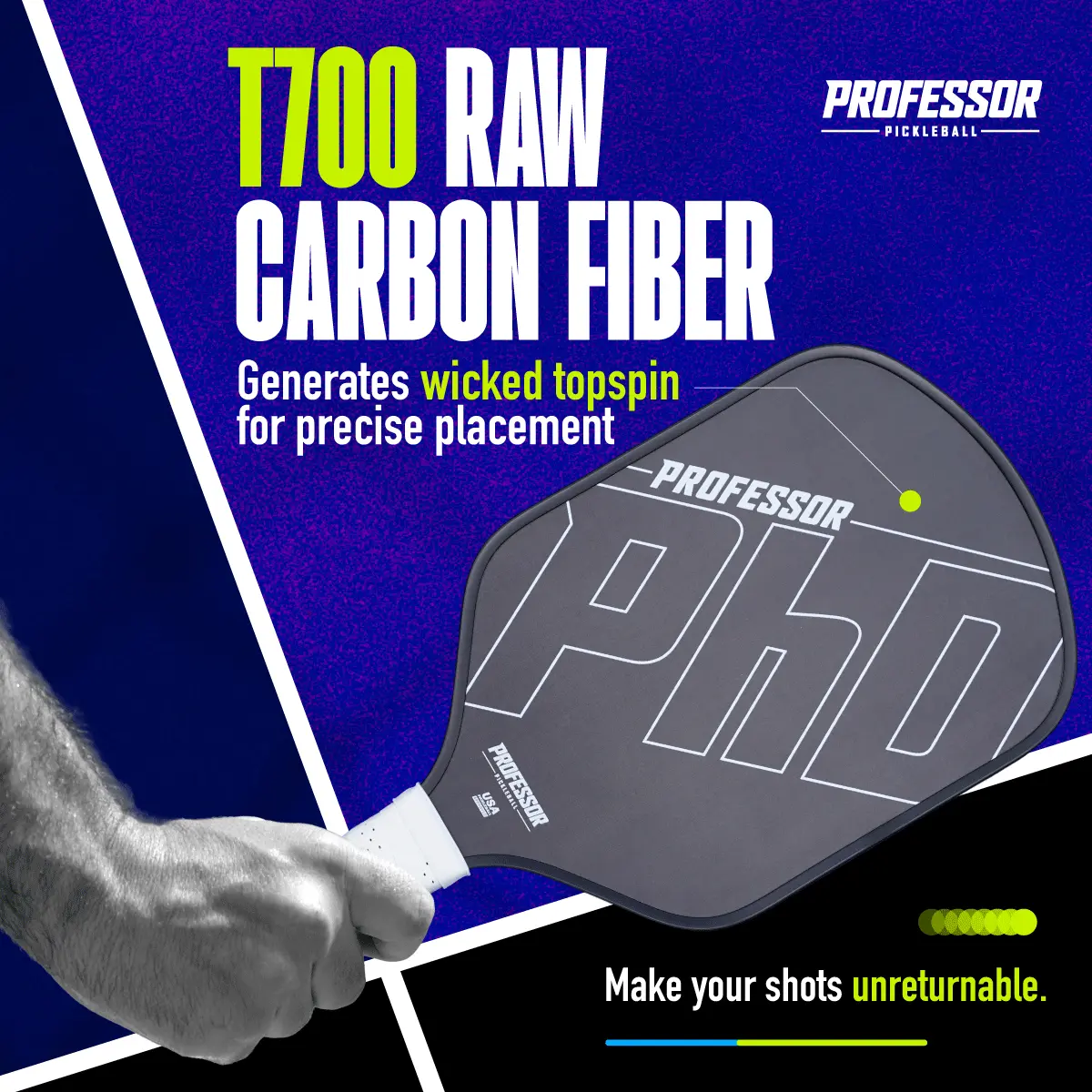 Raw Carbon Fiber Pickleball Paddle - 16MM - USA Pickleball Approved - Honeycomb Core - Power & Control