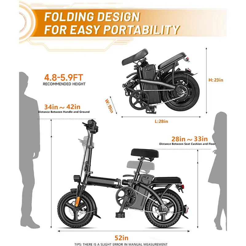 750W Folding Electric Bike – 20+ MPH Compact E-Bike with 30+ Mile Range, Suspension & Removable Battery