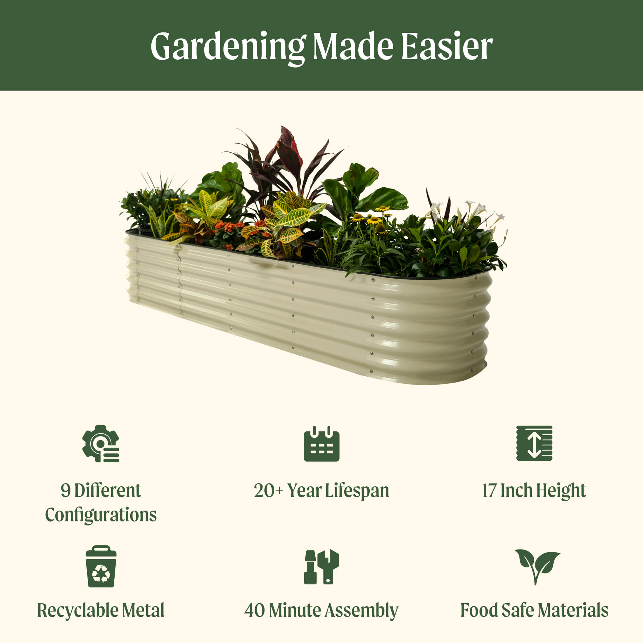 17" Tall 9 In 1 Large Modular Metal Raised Garden Bed Kit