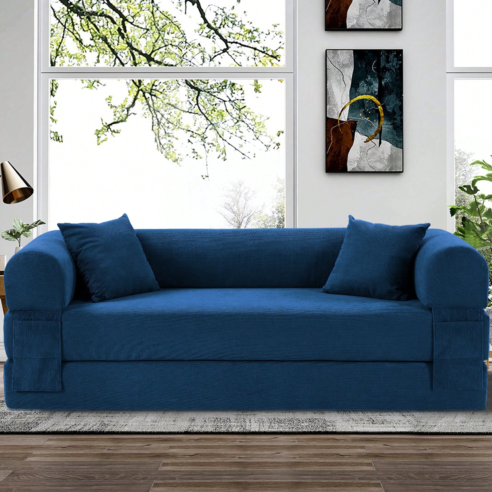 80" Convertible Sofa Bed, 3-in-1 Folding Pull Out Couch with Pillows