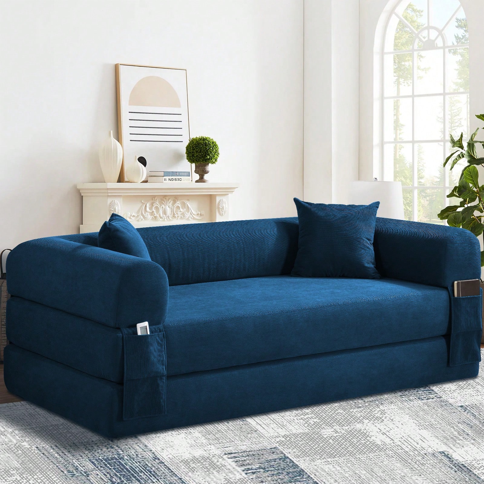 80" Convertible Sofa Bed, 3-in-1 Folding Pull Out Couch with Pillows