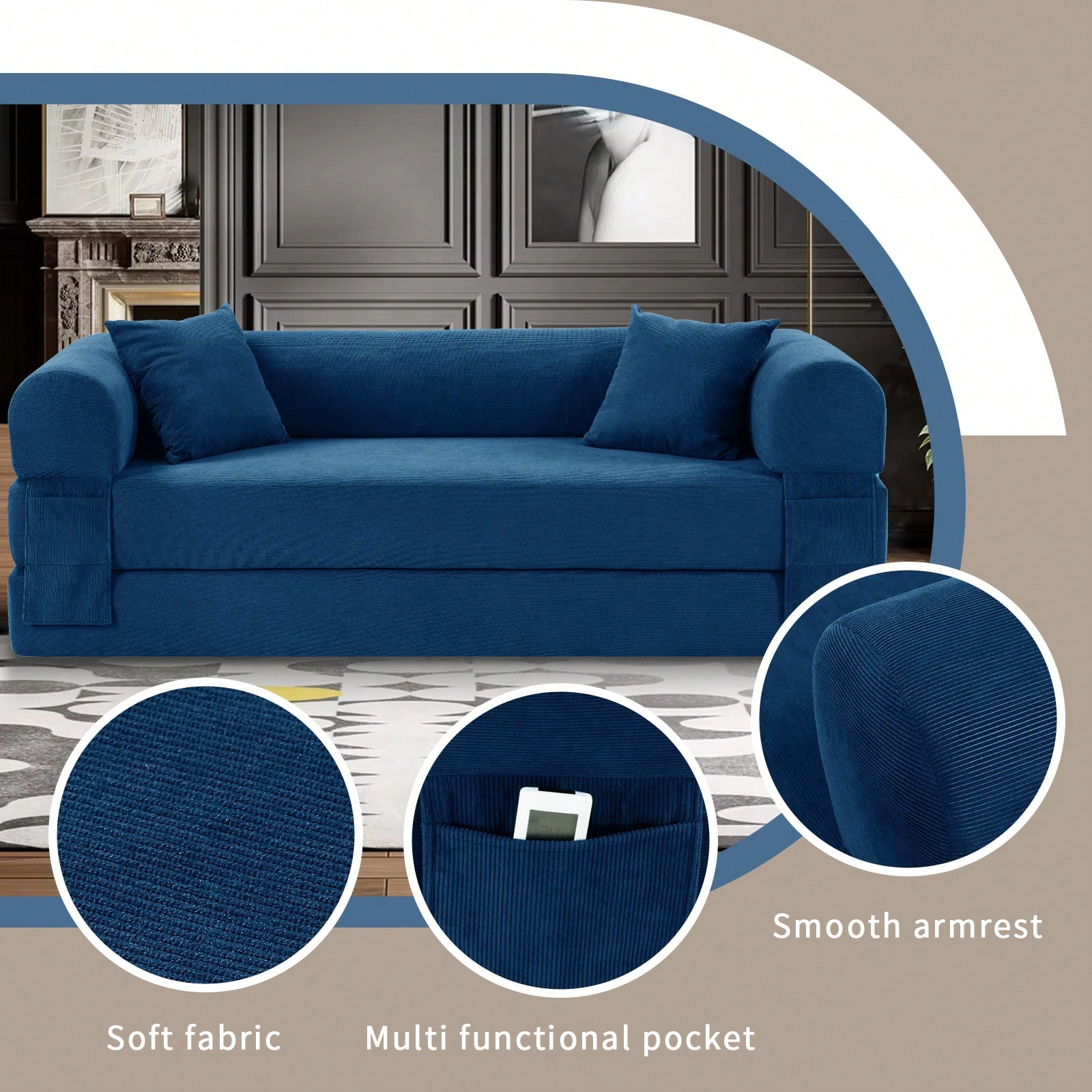80" Convertible Sofa Bed, 3-in-1 Folding Pull Out Couch with Pillows