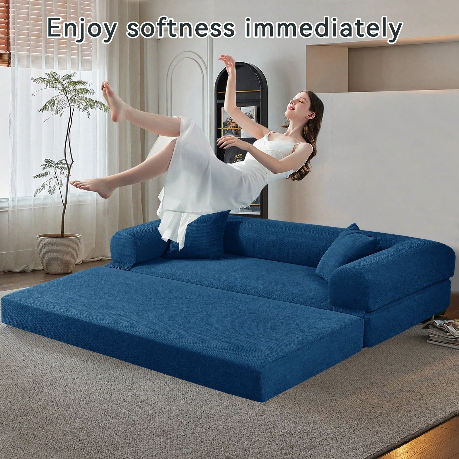 80" Convertible Sofa Bed, 3-in-1 Folding Pull Out Couch with Pillows