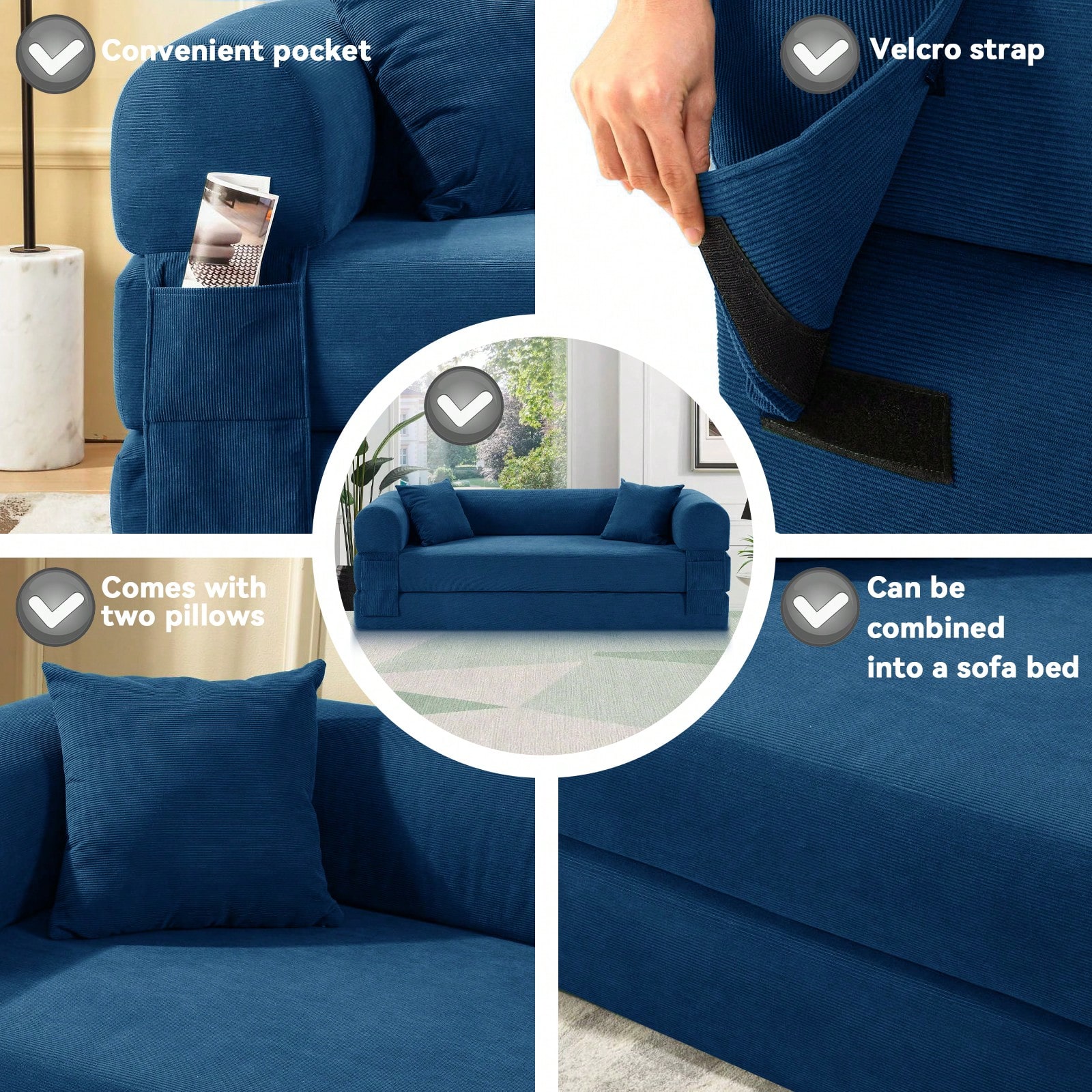 80" Convertible Sofa Bed, 3-in-1 Folding Pull Out Couch with Pillows