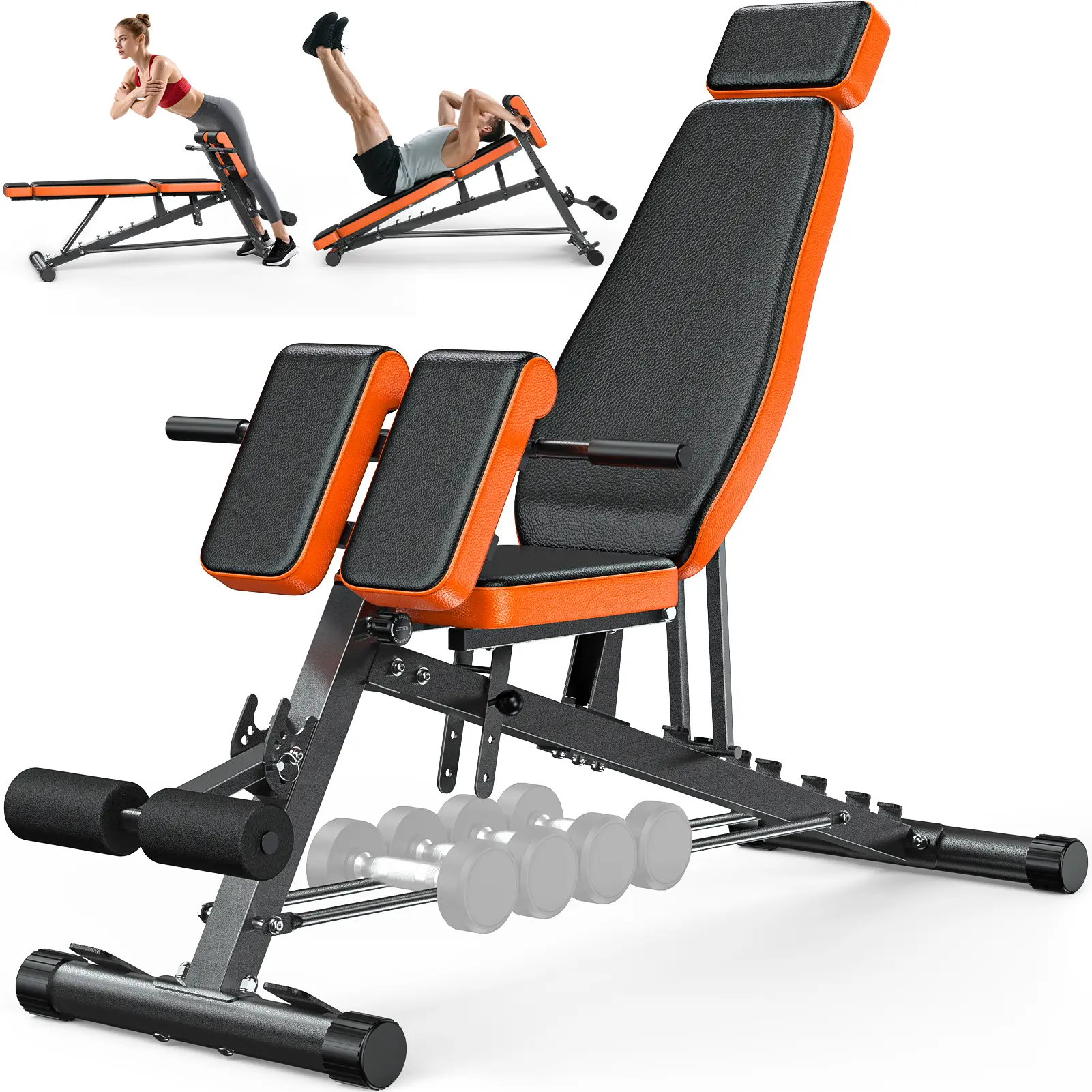 Multi-Functional FID Weight Bench for Full All-in-One Body Workout – Hyper Back Extension, Roman Chair, Adjustable Ab Sit up Bench, Incline Decline Bench, Flat Bench,Support up to 1000lbs，Suitable for home workouts，outdoorfun