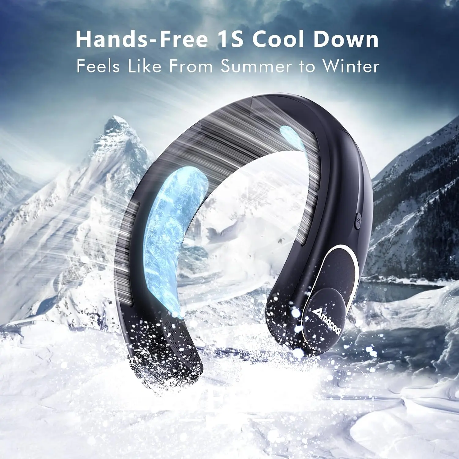 Dual Cool Max Rechargeable Neck Air Conditioner, 3-Speed Portable Neck Fan with 5000mAh Battery, Hands-Free Bladeless Personal Cooling Device
