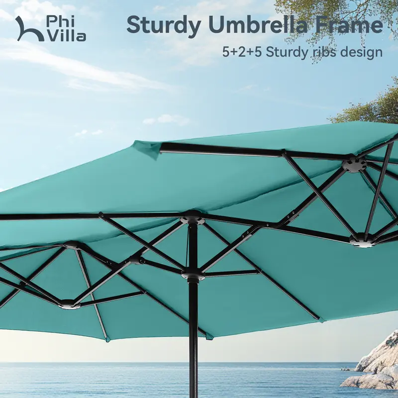 15FT Double-Sided Patio Umbrella with LED Lights | Waterproof Outdoor Shade