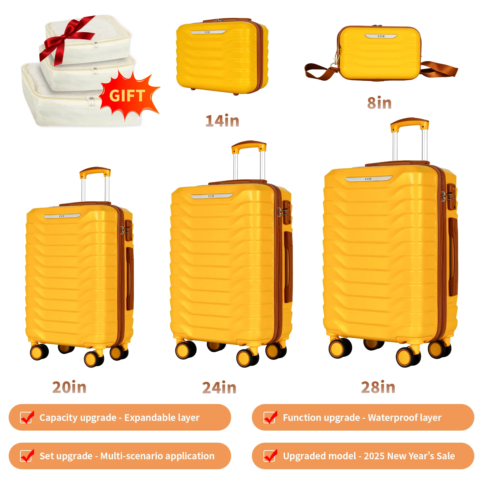 Expandable Luggage Sets 9pcs/8pcs/7pcs/4pcs Suitcase Sets With Water-Proof and Expandable Layer Makeup Bag Side Hooks And TSA Lock