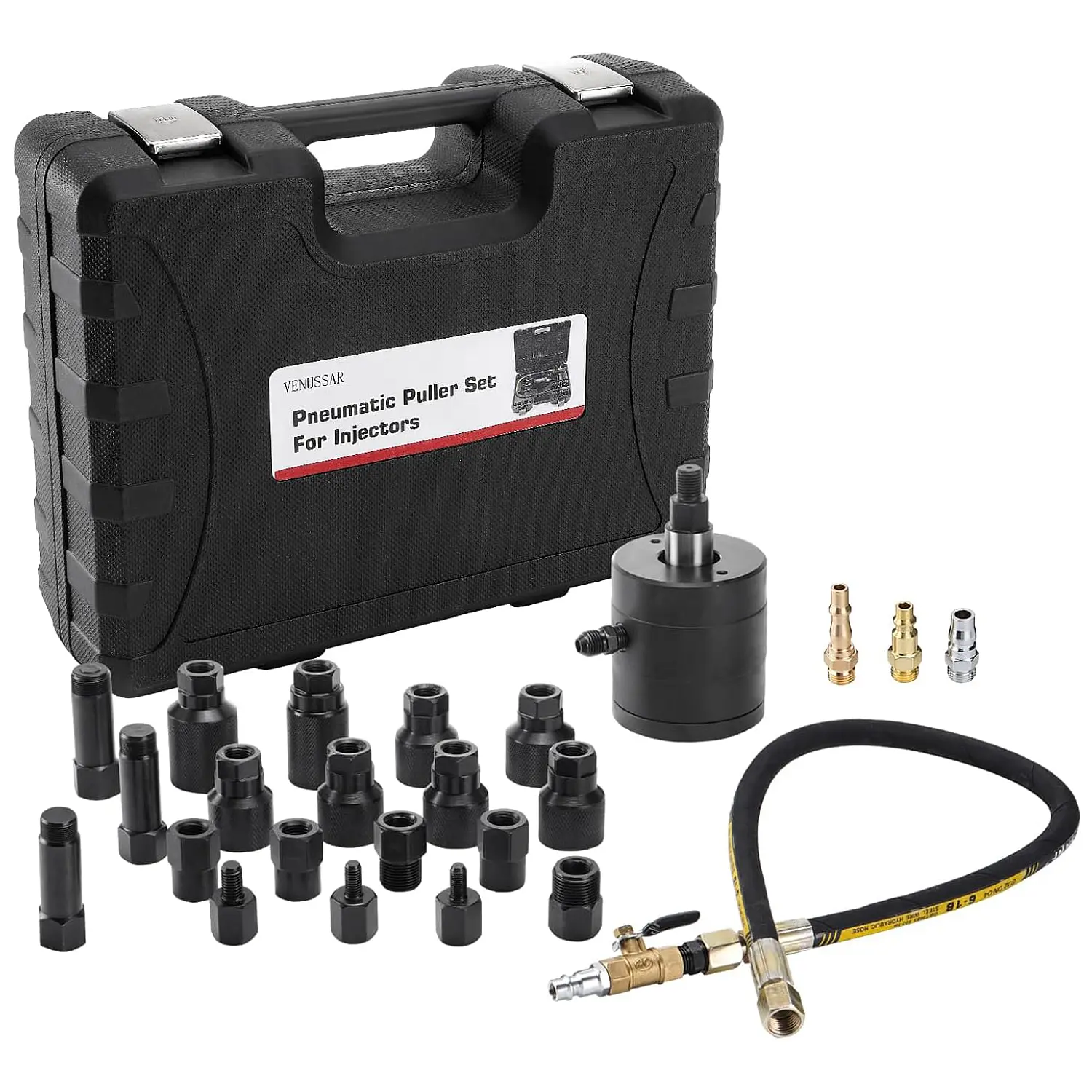 Pneumatic Injector Puller Kit for Diesel Engines 21pcs Diesel Injector Extractor Tool with Air Inlet Hose