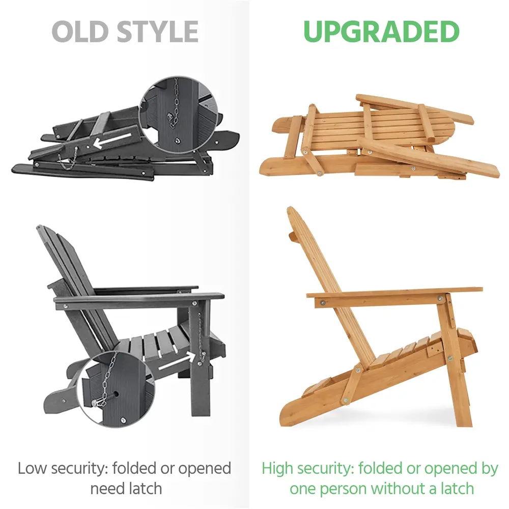 2026 Upgrade Folding Adirondack Chair Set of 2 Outdoor Solid Wood Garden Chair Weather Resistant