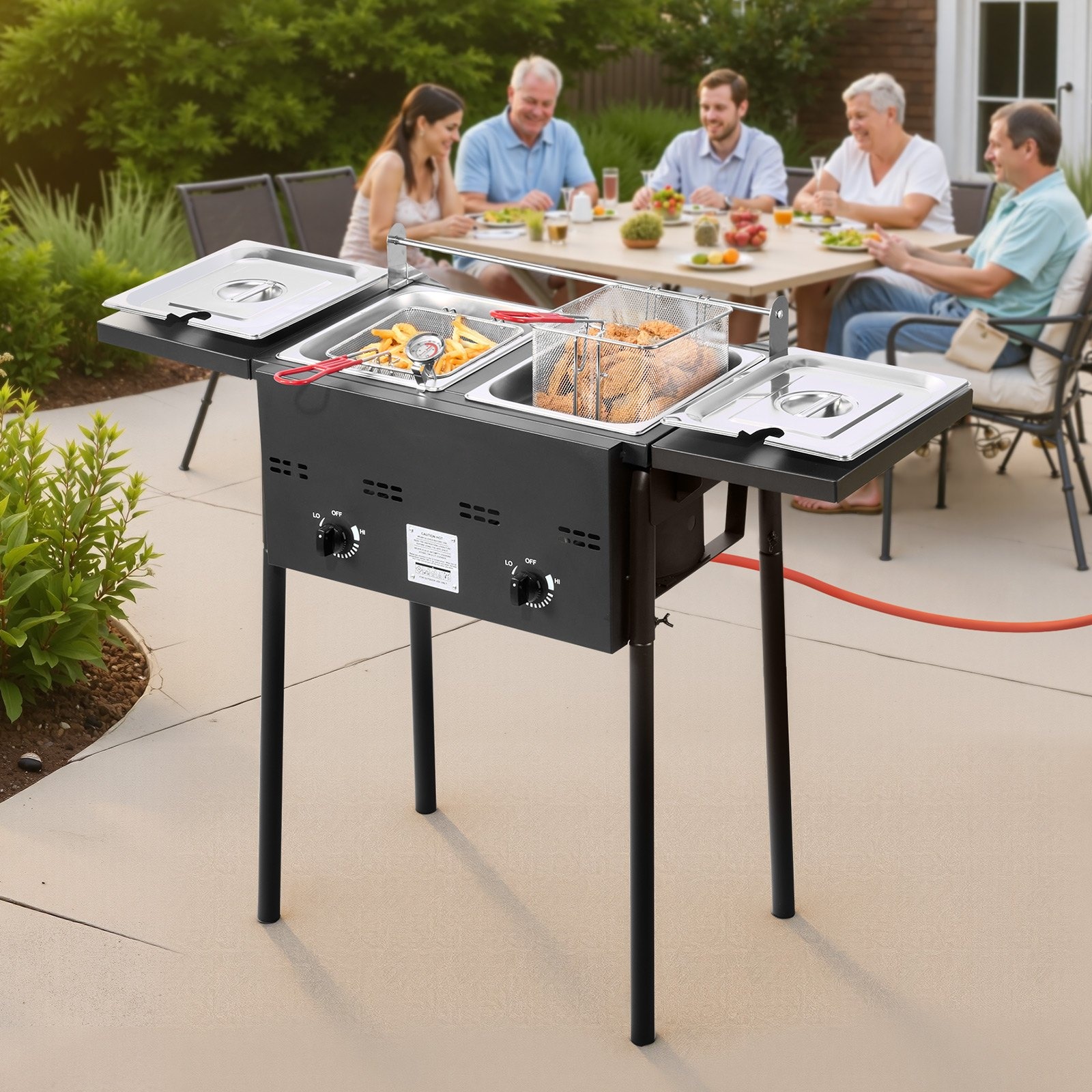 Factory wholesale promotion 80% OFF Outdoor Propane Deep Fryer, Dual-Tank 8QTx2 Commercial Fryer, Stainless Steel Cooker with Foldable Platform