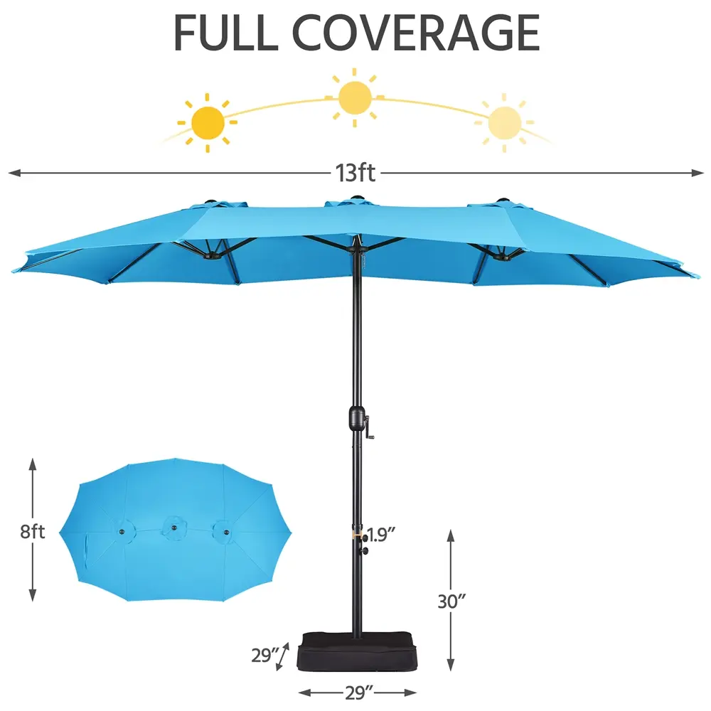 【On Sale】Massive 15/13ft Double-Sided Patio Umbrella | Heavy Duty & 2 Sandbags Included, Easy Crank for Garden Pool and Lawn