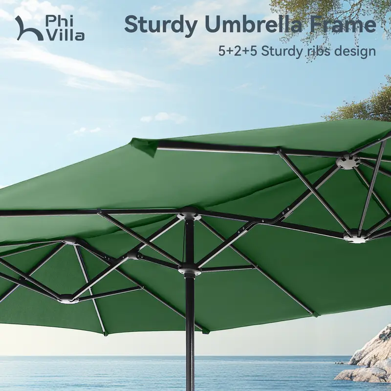 15FT Double-Sided Patio Umbrella with LED Lights | Waterproof Outdoor Shade