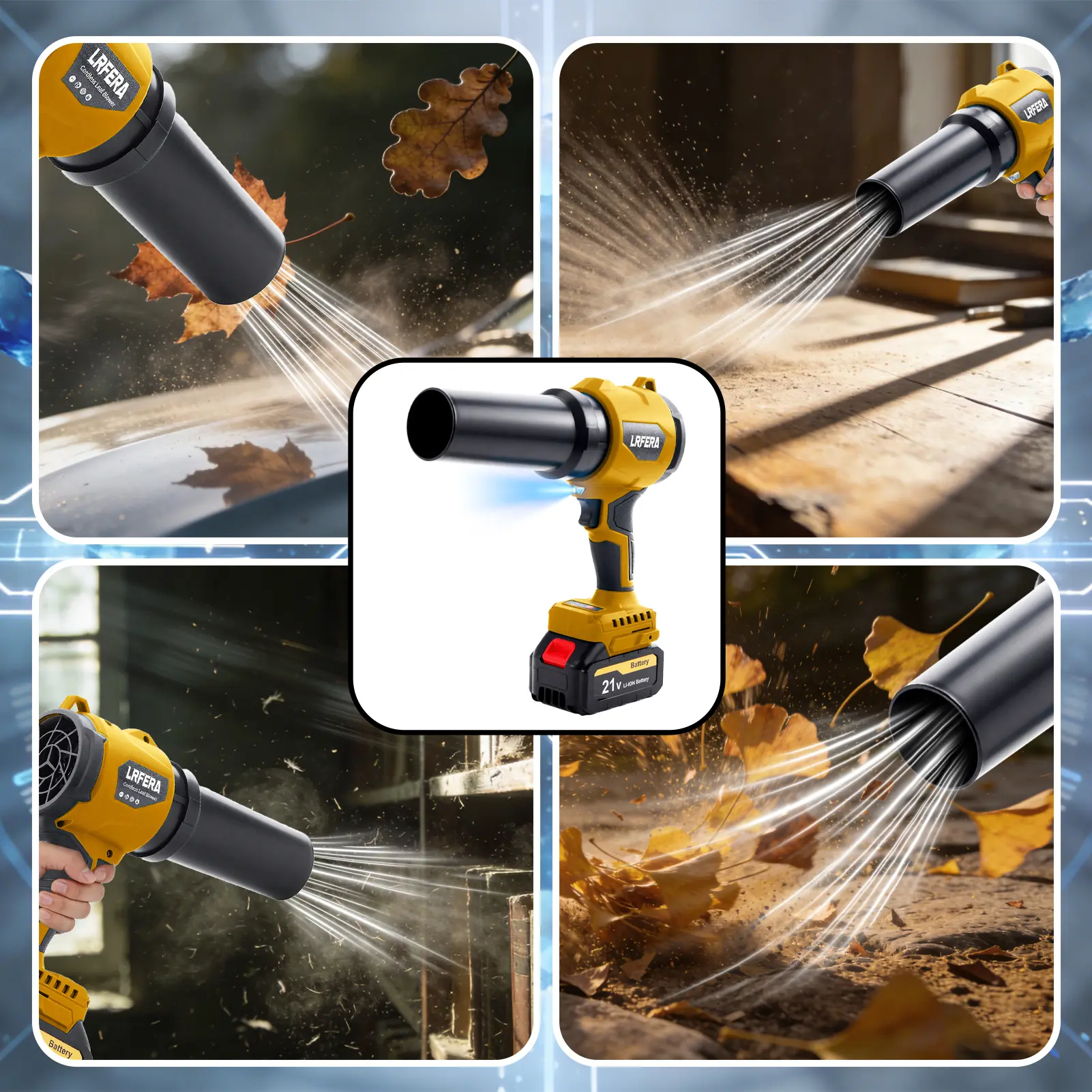 Leaf blower and vacuuming two functions with 3speed modes,Leaf Blower Cordless - 21V Powerful Electric Leaf Blower with 2 x 4.0Ah Batteries and Charger