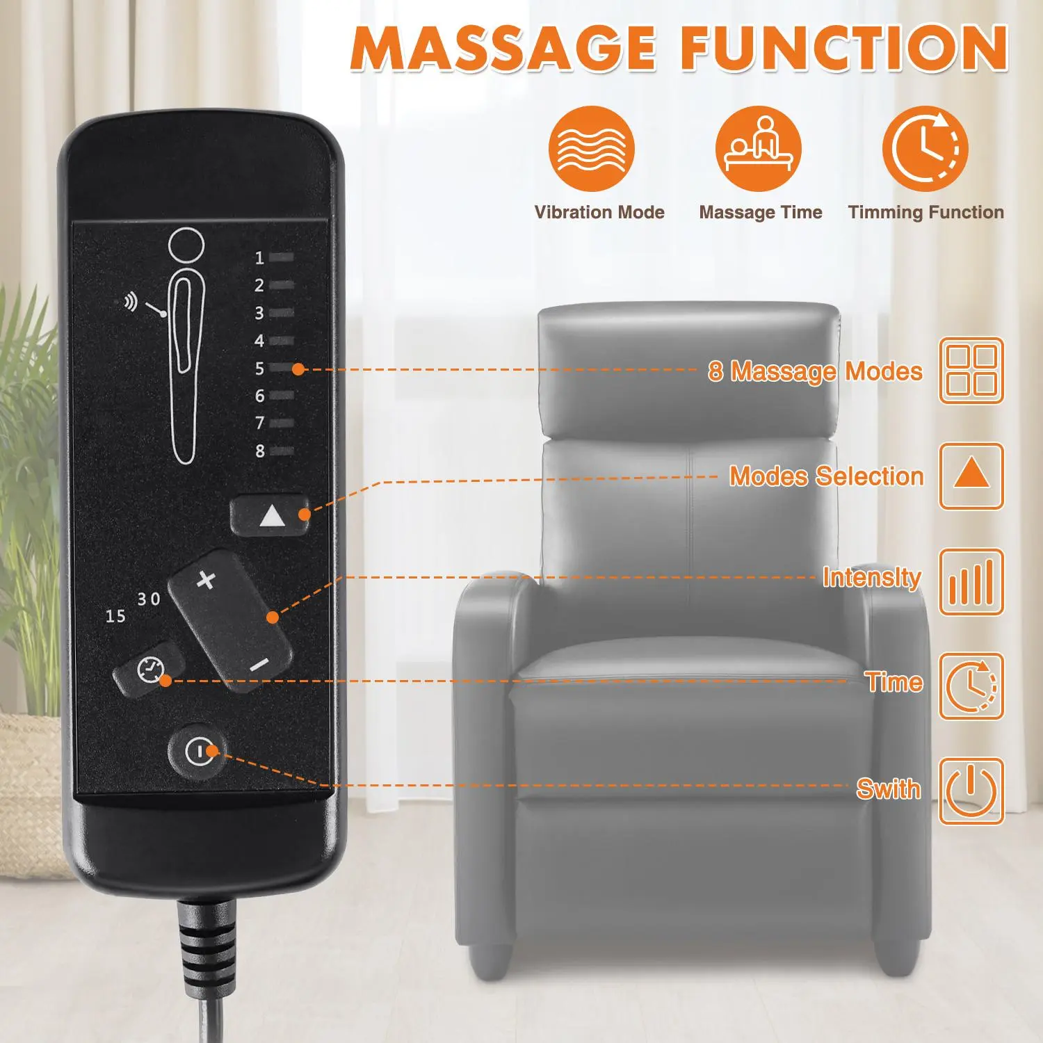 Recliner Chair for Living Room, Massage Recliner Chair Theater Chairs Adjustable Modern Reclining Chair with Padded Seat Backrest