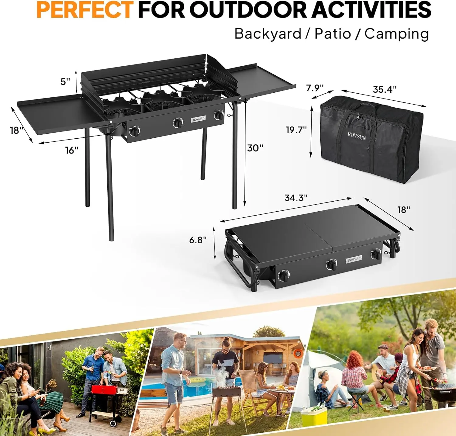2/3 Burner Propane Gas Stove with Side Shelf & Carrying Bag, 150,000/225,000BTU Outdoor Burner with Wind Panel & CSA Listed Regulator, Picnic Cooker for Home Patio Cooking Camping