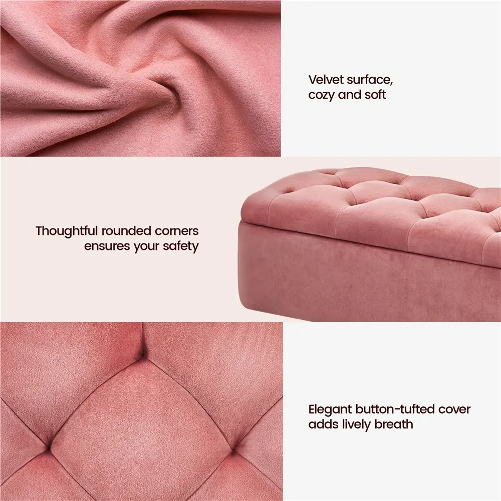 Storage Ottoman Bench – Upholstered Button-Tufted Footstool with Hidden Storage for Bedroom & Living Room