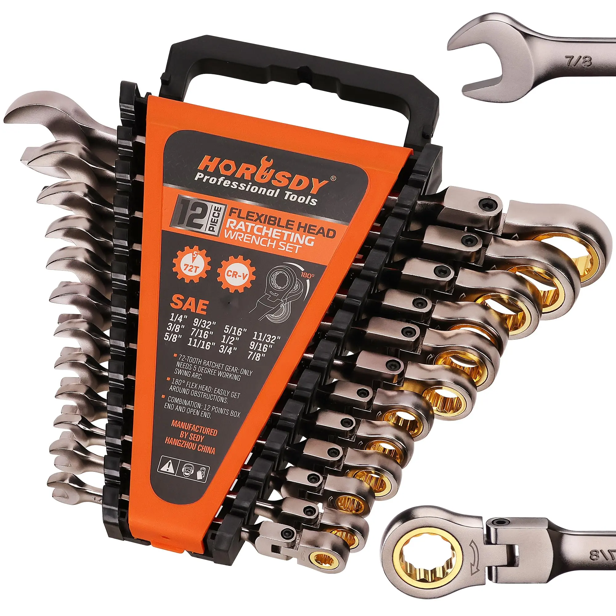 【Father's Day Gift】24PC Flex-Head Ratcheting Wrench Set | Metric and SAE | Ratchet Combination Wrenches Set with Organizer | 72-Teeth | Chrome Vanadium Steel Hardware, Gift, Spring Glow Up