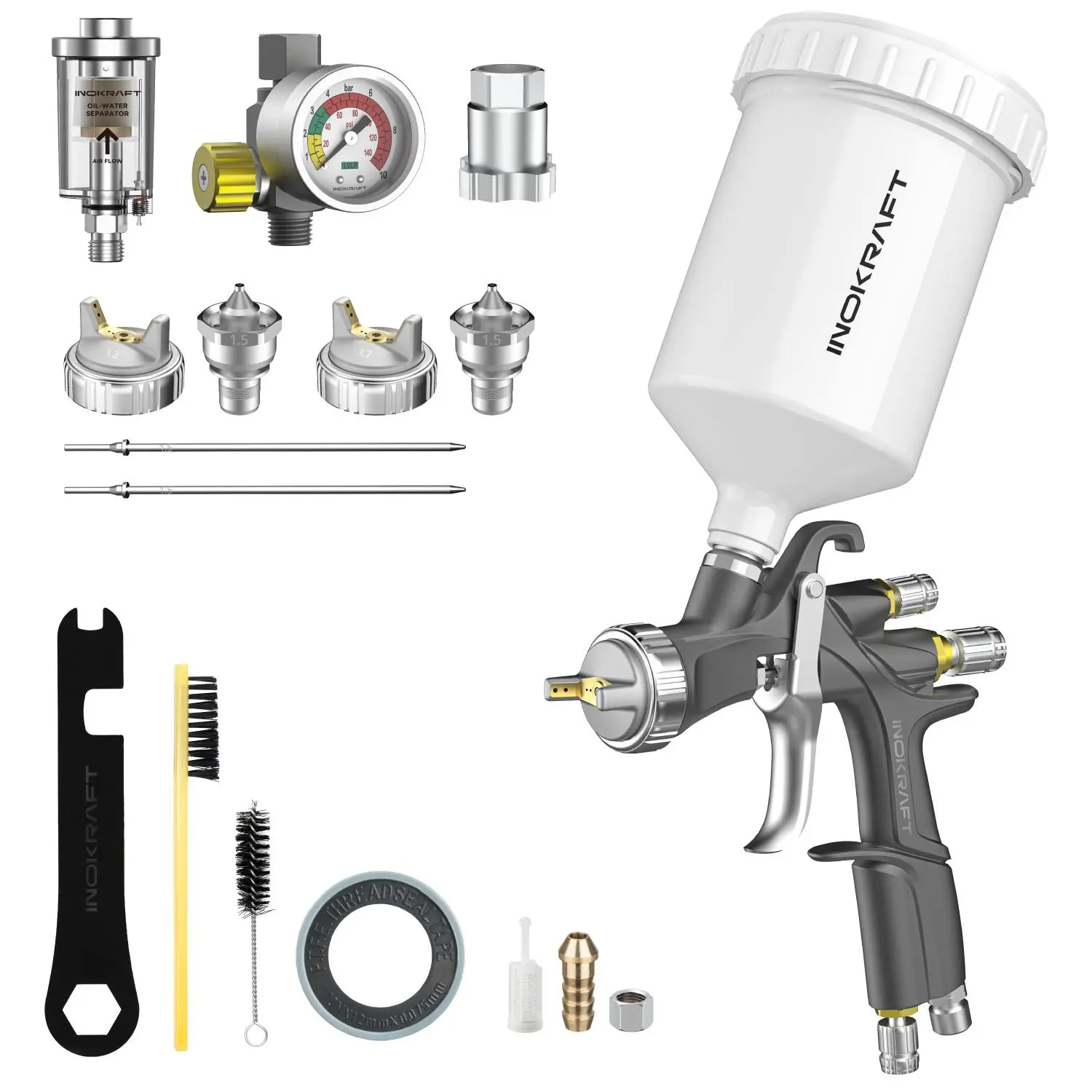 Spray Gun Premium & Basic Kit for Cars & House DIY Painting Superior Quality Atomization Efficient Transfer Easy Operation One-Piece Forged Aluminum Body Teflon Coating