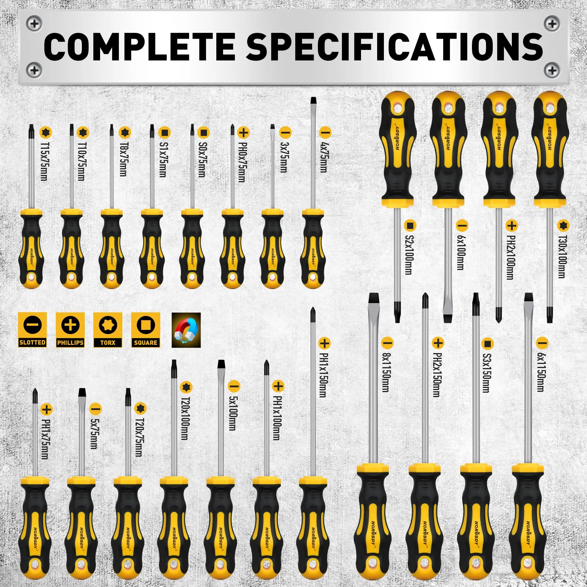 Magnetic Screwdriver Set with Plastic Racking, Includes SAE & Metric Hex Keys, Precision Screwdriver and Magnetizer Demagnetizer