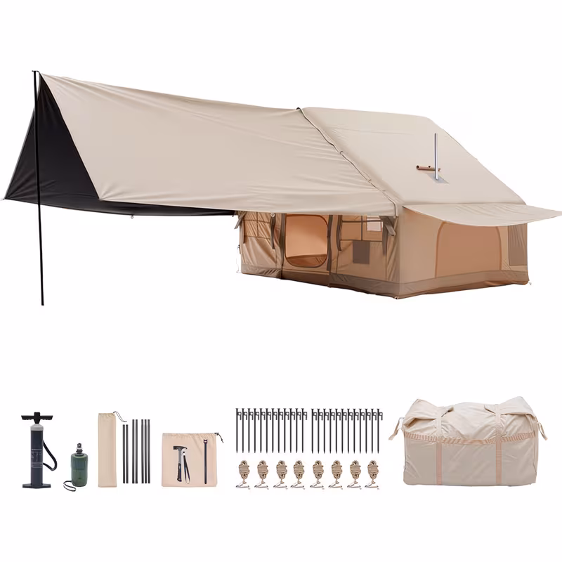Inflatable Camping Tent, with Electric Air Pump, 4 Season Windproof, Clear Skylight & 420D Oxford, Air Tent with Mesh Windows/Doors