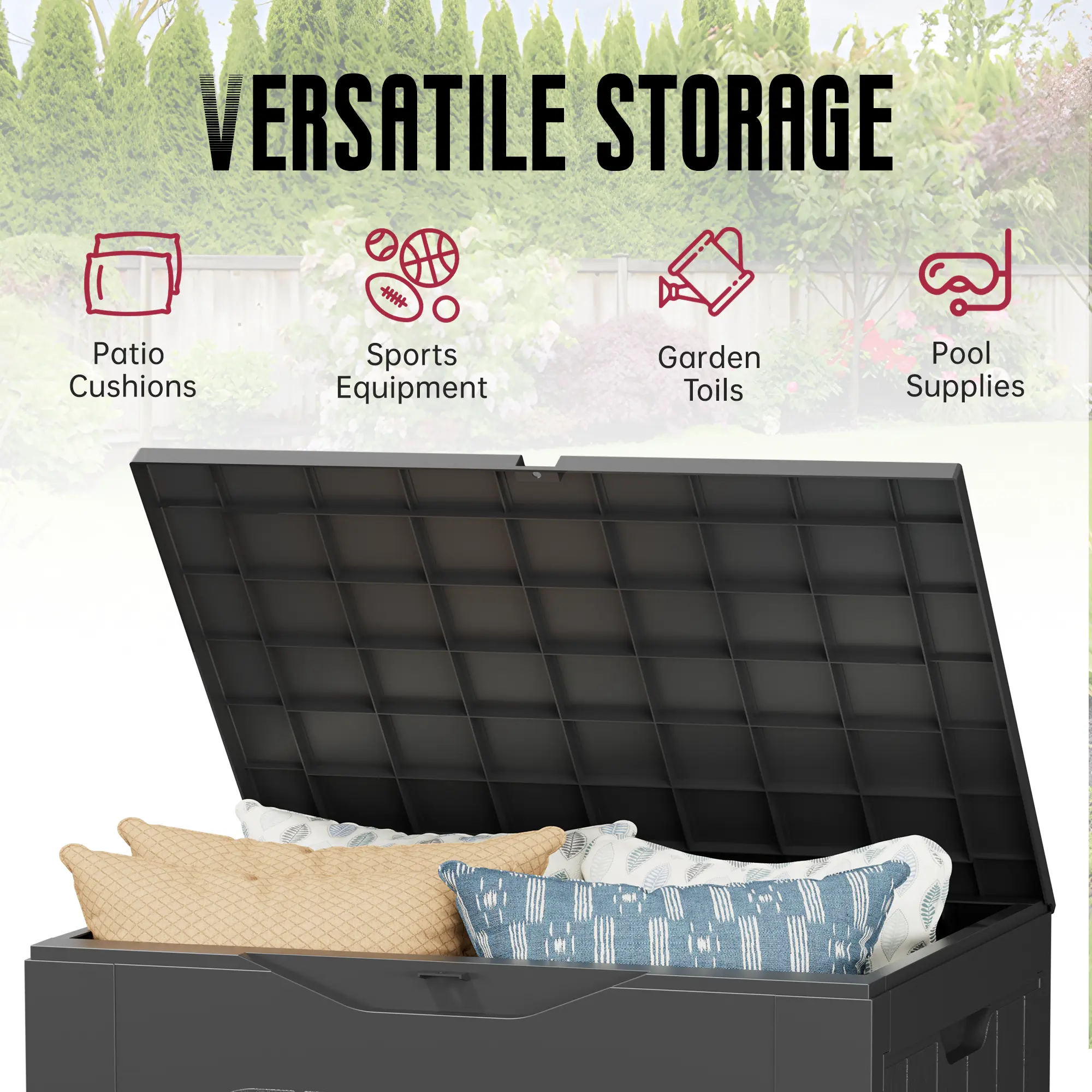 Outdoor Storage Box 35 Gallon Patio Deck Box with Handles, Patio Storage Deck Boxes Garden Resin Deck Storage Container Lockable Storage Box