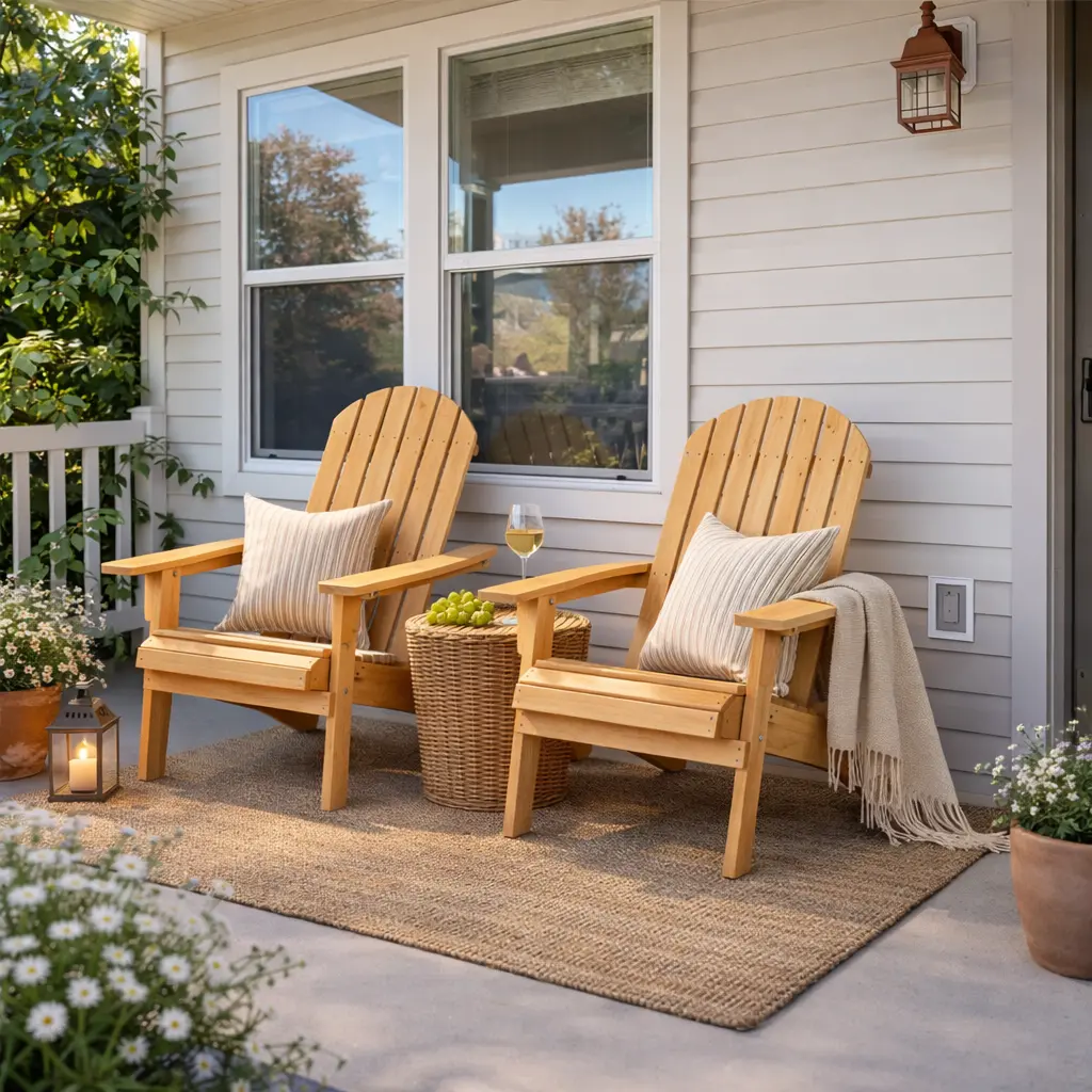 2026 Upgrade Folding Adirondack Chair Set of 2 Outdoor Solid Wood Garden Chair Weather Resistant