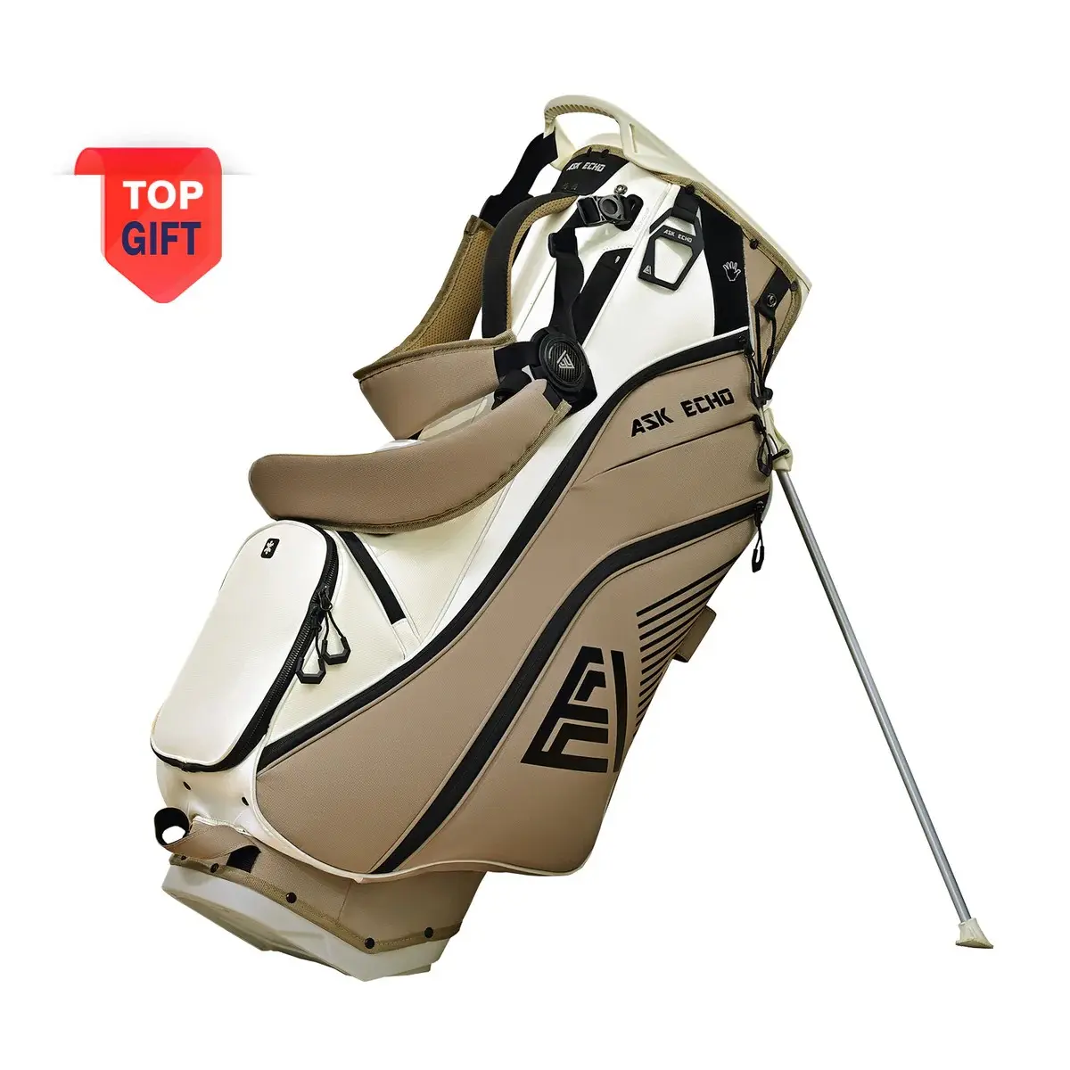 Golf Soundless Hybrid Stand Bag ST-LOCK Mecha 14 Way Dividers Quiet Bag / Toasted Almond