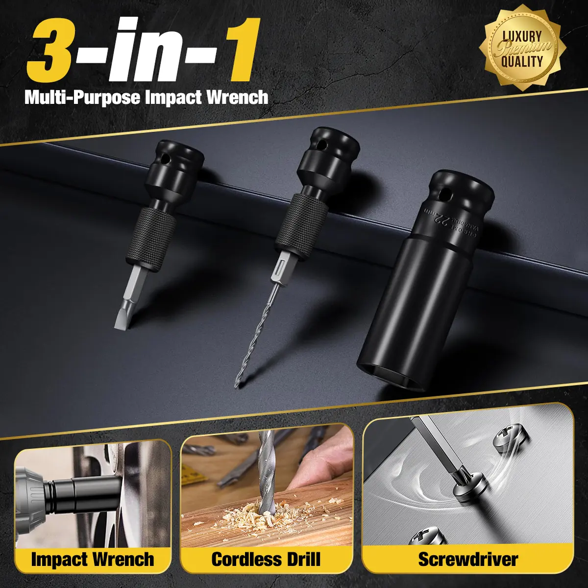 680NM Impact Wrench, 2x 4.0Ah Batteries, Fast Charger, 6 Screwdriver Bit, 8 Drill Bit, 6 Sockets, For Car, Trucks