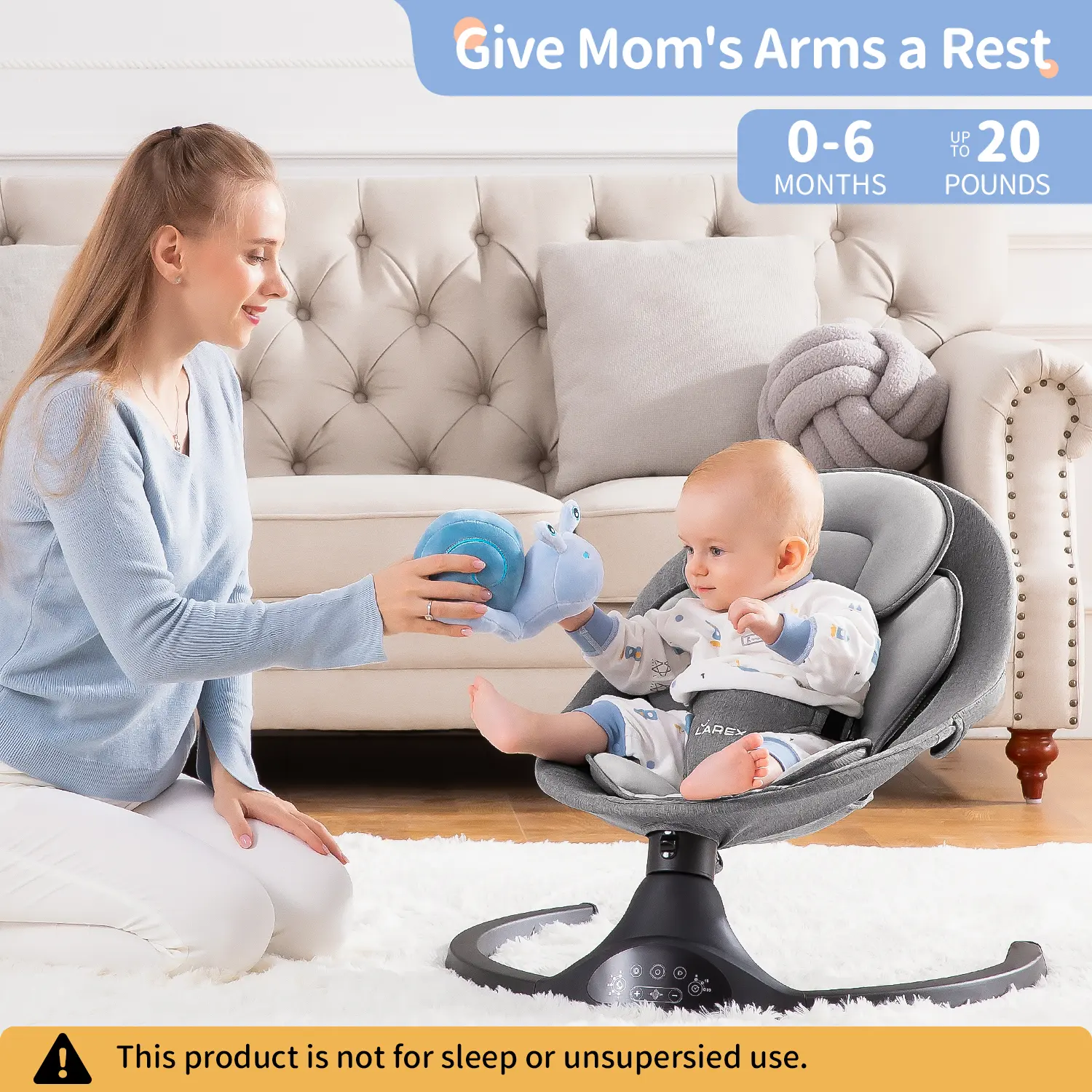 Baby Swing for Infants | Electric Bouncer for Babies,Portable Swing for Baby Boy Girl,Remote Control Indoor Baby Rocker with 5 Sway Speeds,1 Seat Positions,10 Music and Bluetooth Summer Vibes