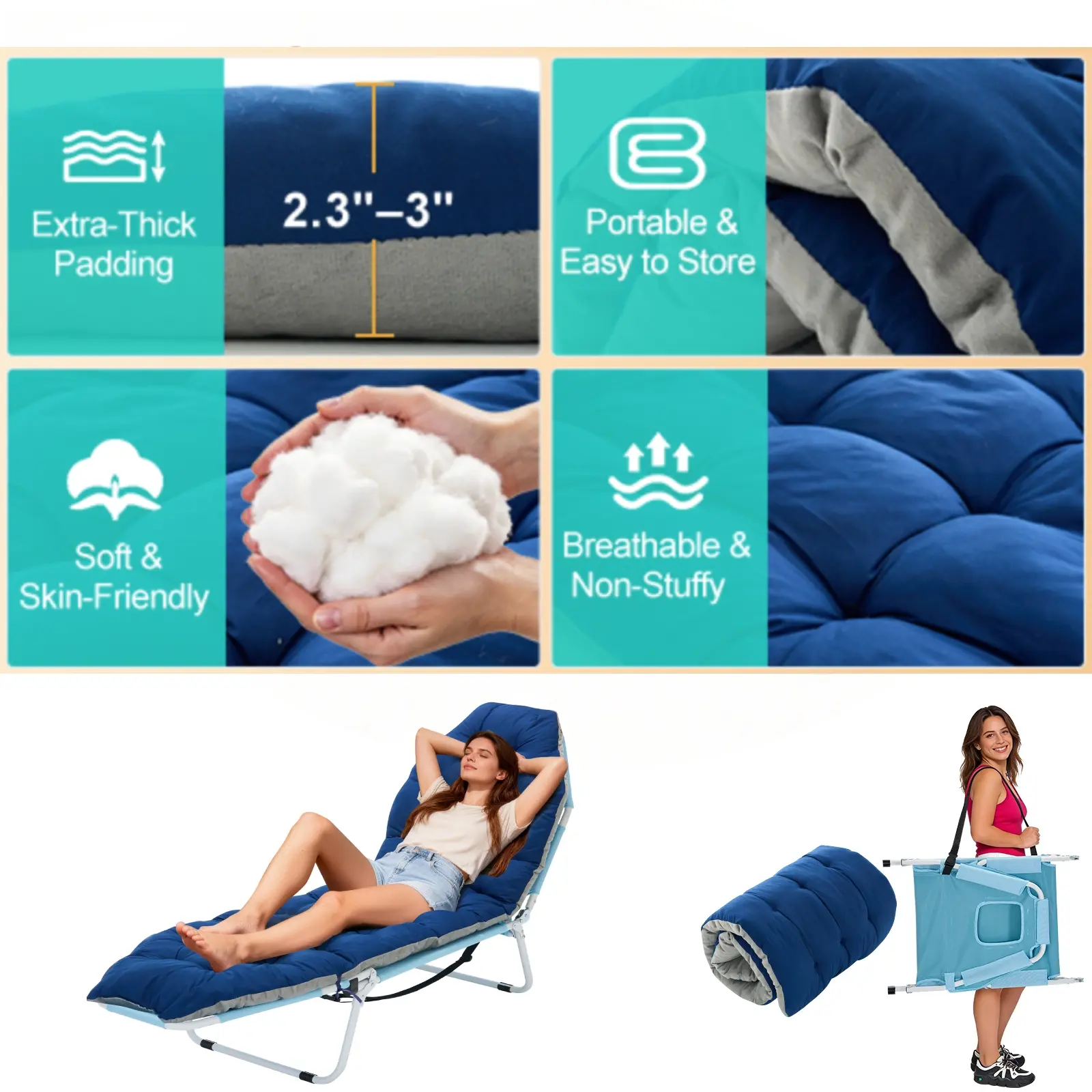 3-in-1 Sun Tanning Chair – Adjustable Folding Lounge Chair with Mat for Beach, Patio, Pool & Outdoor Relaxation