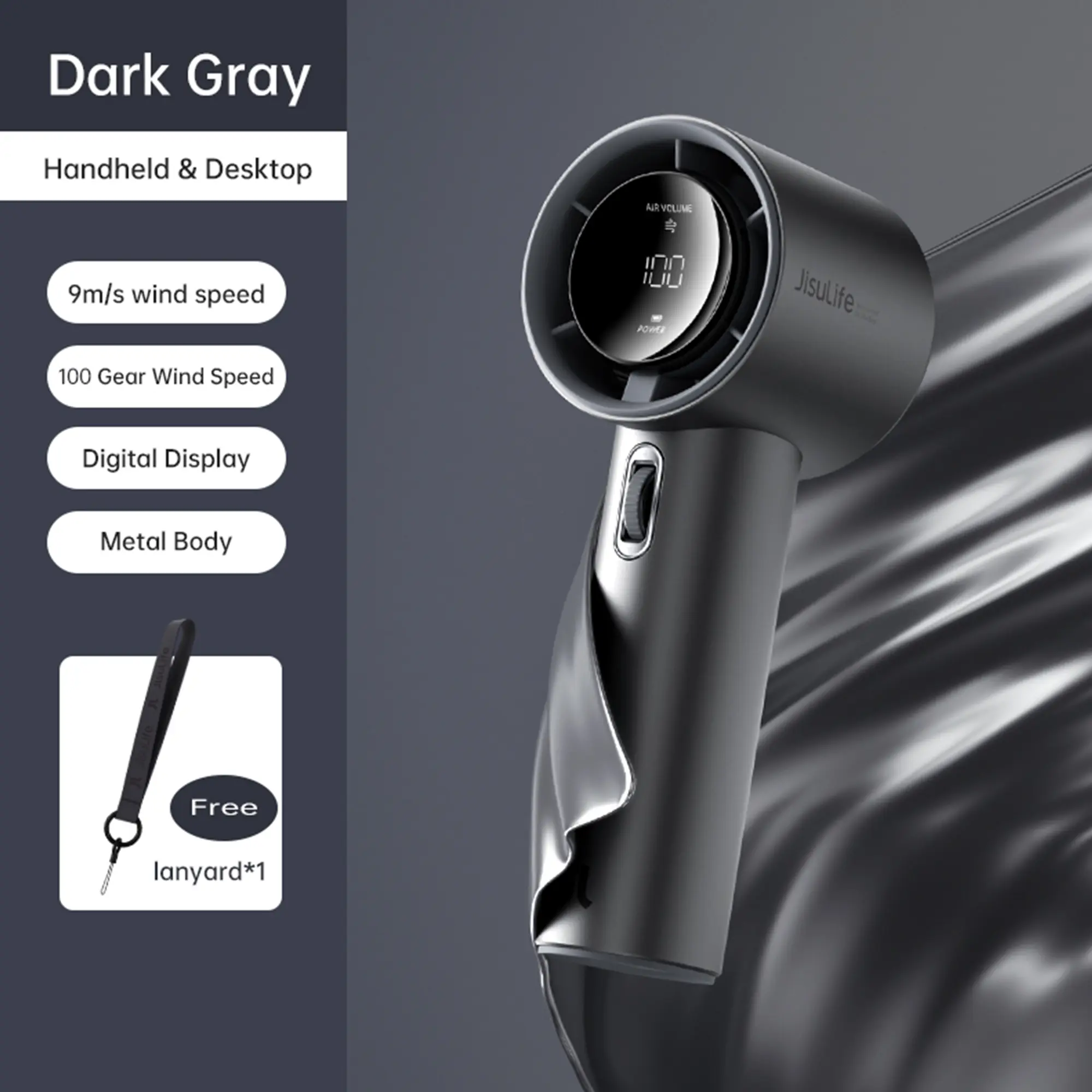 Portable Handheld Fan – 5000mAh Rechargeable Battery, 9m/s Strong Wind, Digital Display & Ultra-Quiet Cooling