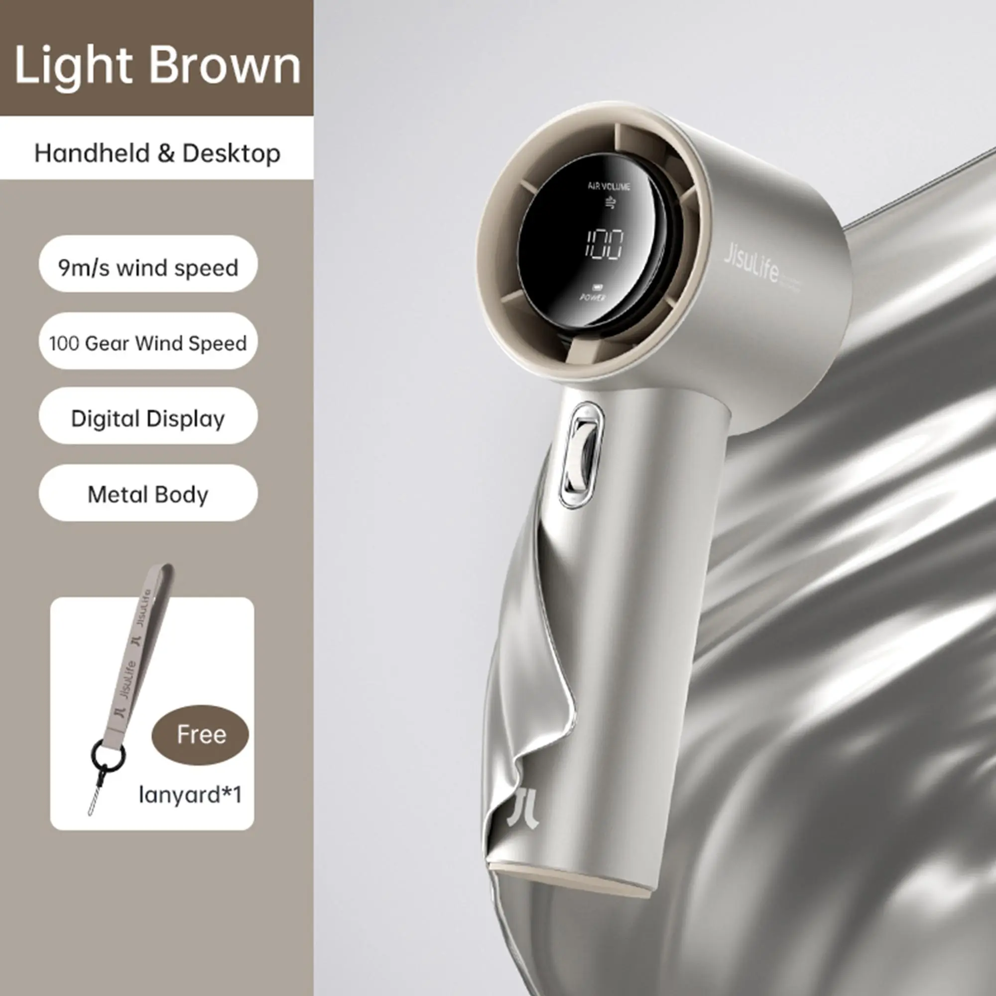 Portable Handheld Fan – 5000mAh Rechargeable Battery, 9m/s Strong Wind, Digital Display & Ultra-Quiet Cooling