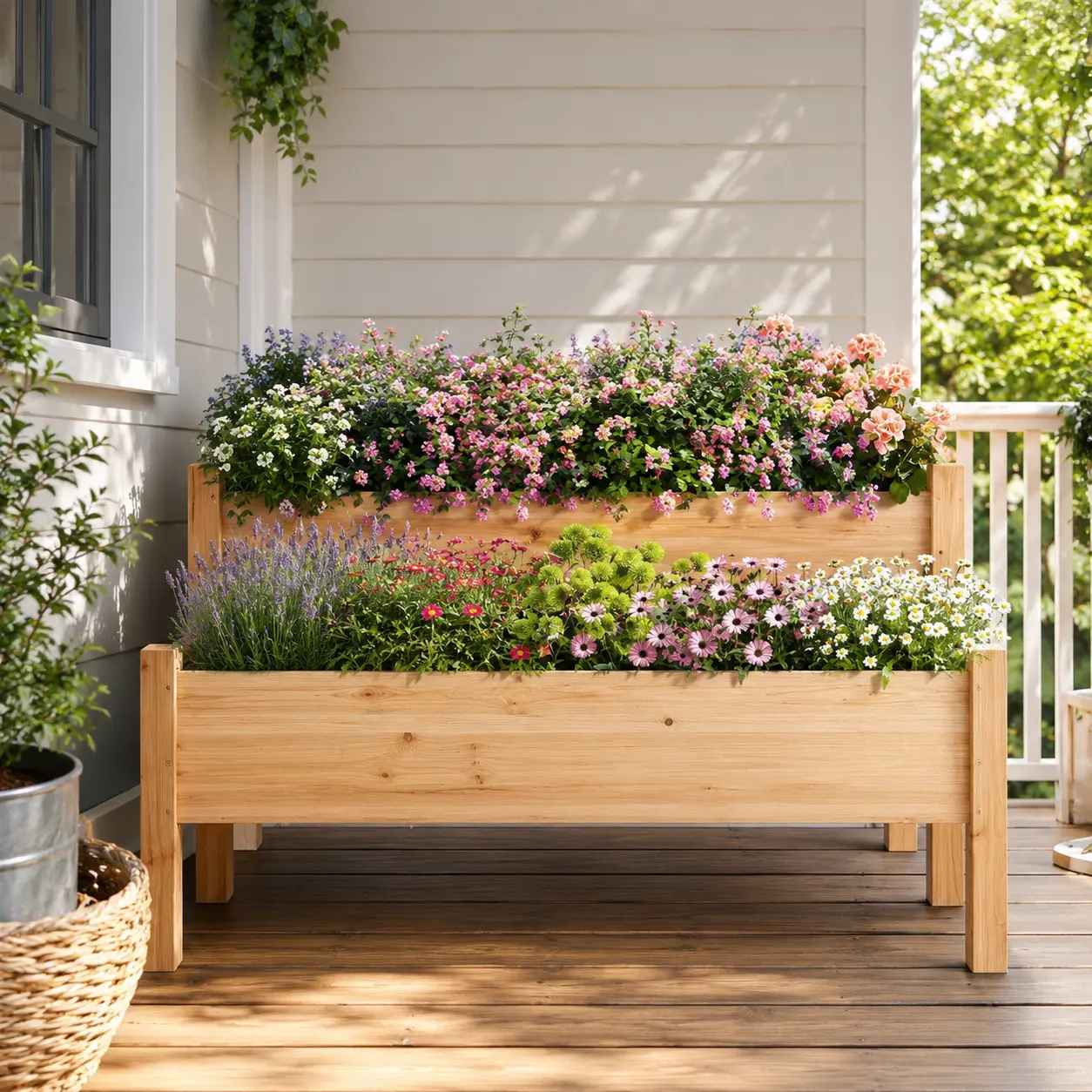 【Fir Wood】Large Raised Garden Bed Elevated Wooden Horticulture Planter Box with Legs Standing Growing Bed for Gardening/Backyard/Patio/Balcony