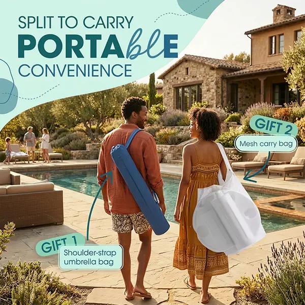 Floating Pool Umbrella with Bar and Base, Portable Pool Bar Table Umbrellas with Cup Holder & Phone Stand, Floating Poolside Shade, Included Easy Carry Bag, for Inside of Pool, Swimming Area, Lake House, Beach, #Summervibes