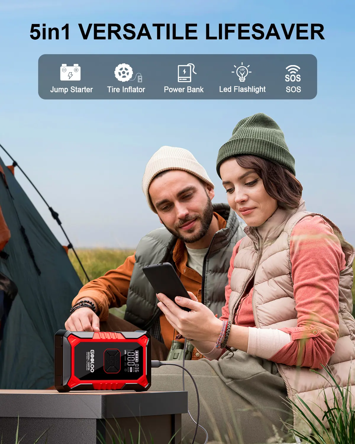 Portable Car Jump Starter with Air Compressor, 3000A Car Battery Jump Starter (9.0 Gas/6.5L Diesel) with 150PSI Digital Tire Inflator Repair Tool Kit Vehicle. fathersdaygift