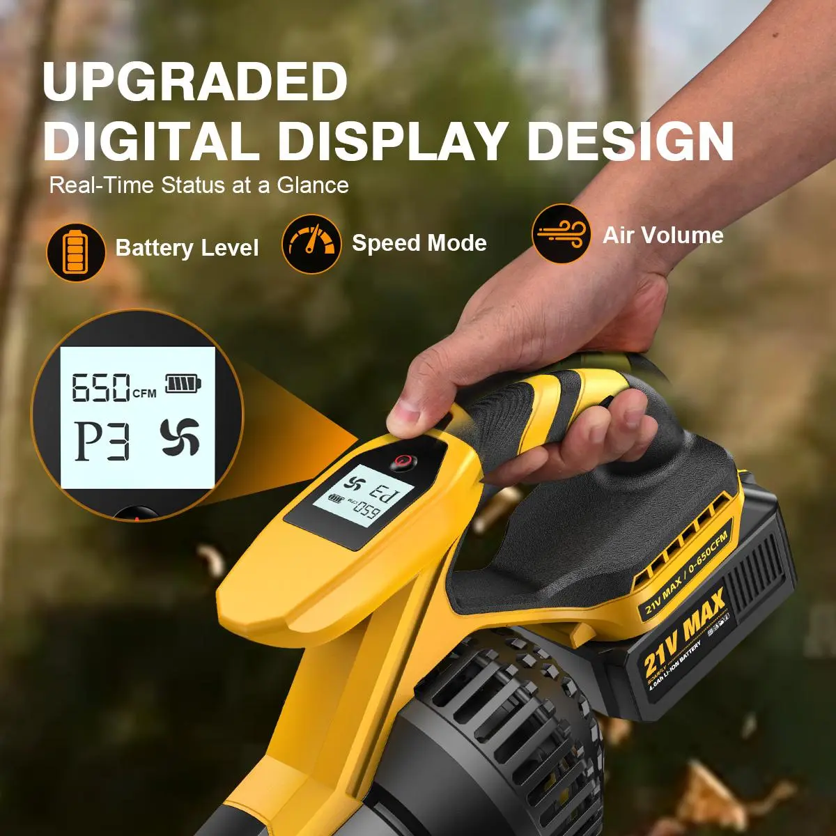 Leaf Blower, Cordless Electric Leaf Blower, 650CFM/130MPH Handheld Blower, 2×4.0Ah Batteries, Fast Charger, 3 Speed Modes for Lawn Care, Leaves, Dust and Snow