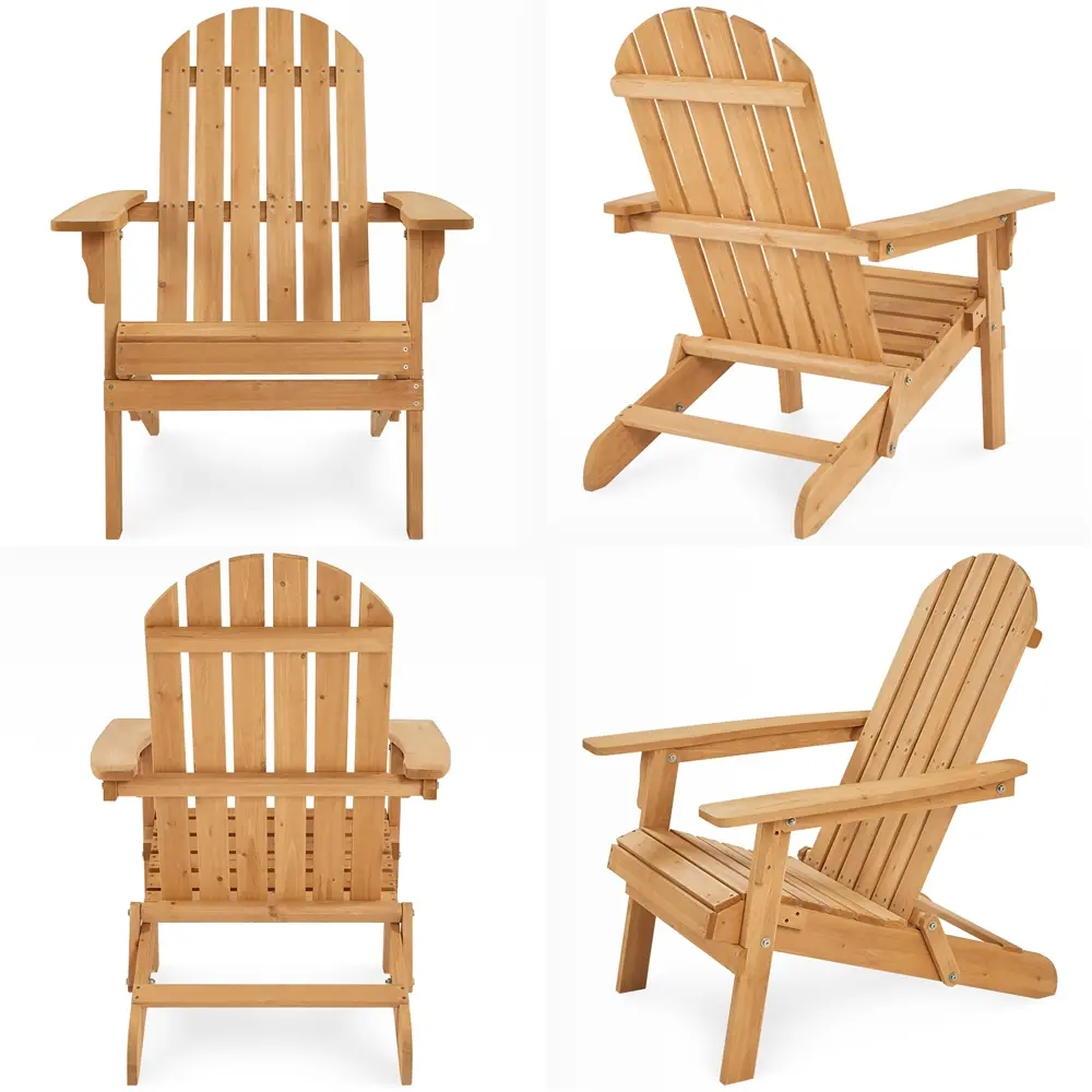 2026 Upgrade Folding Adirondack Chair Set of 2 Outdoor Solid Wood Garden Chair Weather Resistant