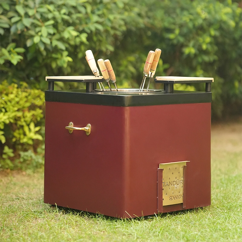 Square Maroon Tandoor Oven – Portable High-Heat Cooking Stove