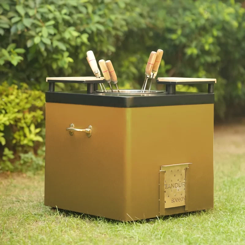 Square Maroon Tandoor Oven – Portable High-Heat Cooking Stove