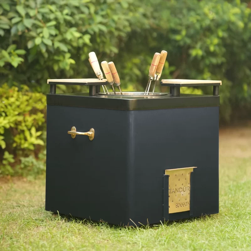Square Maroon Tandoor Oven – Portable High-Heat Cooking Stove