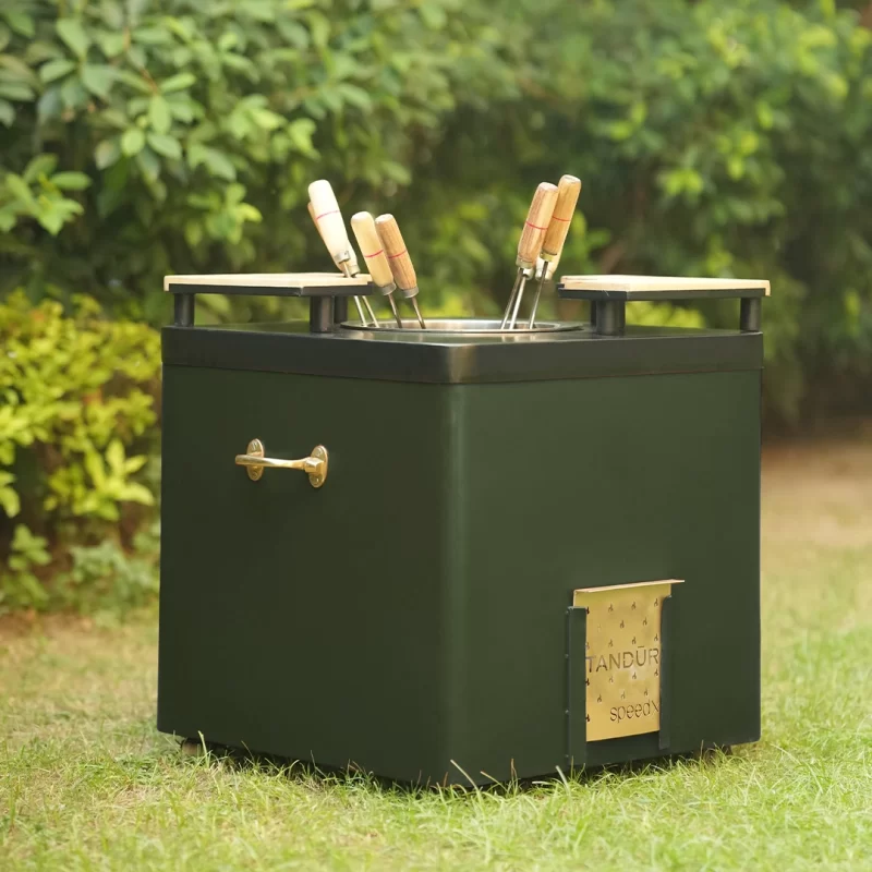 Square Maroon Tandoor Oven – Portable High-Heat Cooking Stove