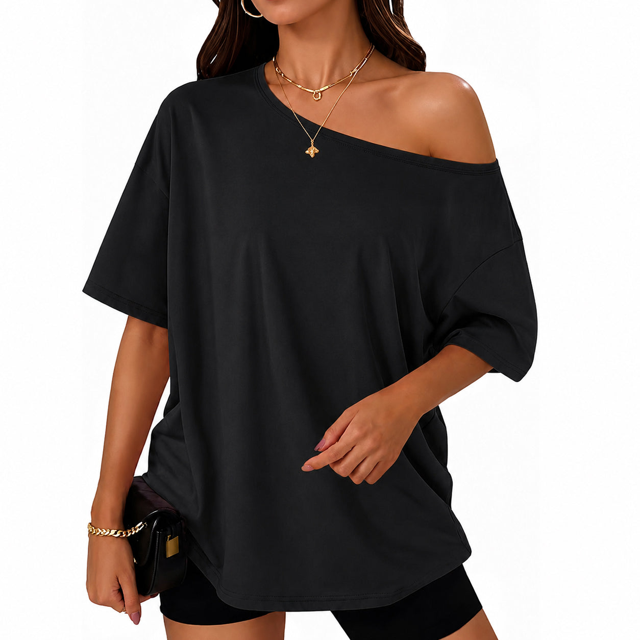 Womens Off the Shoulder Tops Oversized Summer Spring T-Shirts 2026