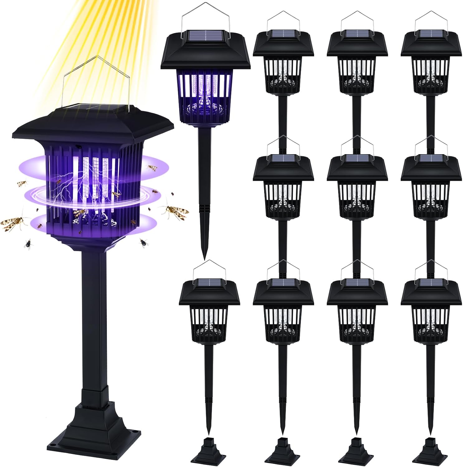 4 Pack Solar Bug Zapper Outdoor UV Mosquito Killer Black Fly Repellent Light Waterproof Pest Control Insect Fly Trap LED Insecticidal Lamp Hang or Stake in The Ground for Indoor Home Garden