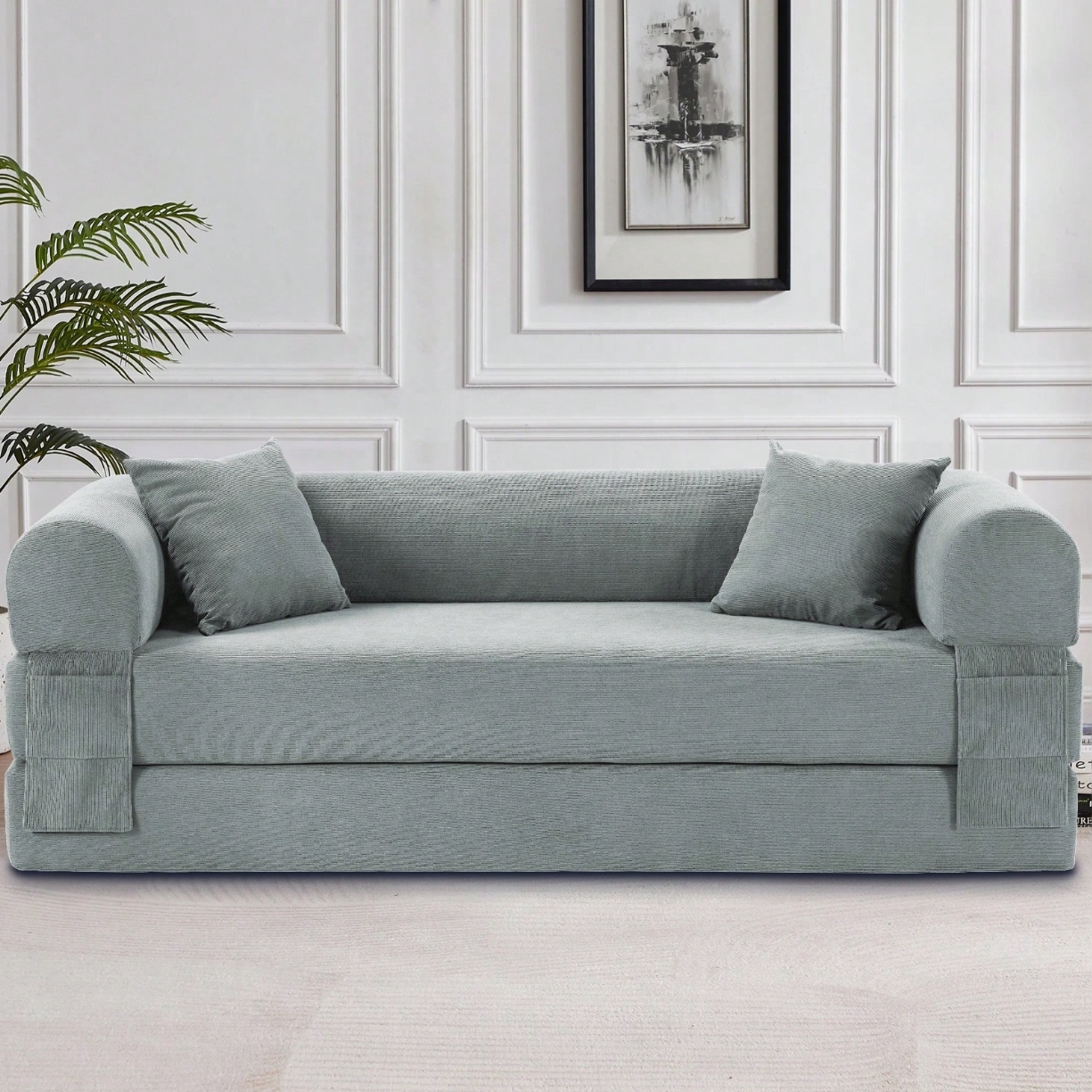 80" Convertible Sofa Bed, 3-in-1 Folding Pull Out Couch with Pillows