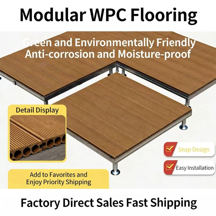 Adjustable height self-leveling deck tile system outdoor flooring Backyard DIY interlocking flooring patio Campground Terrace