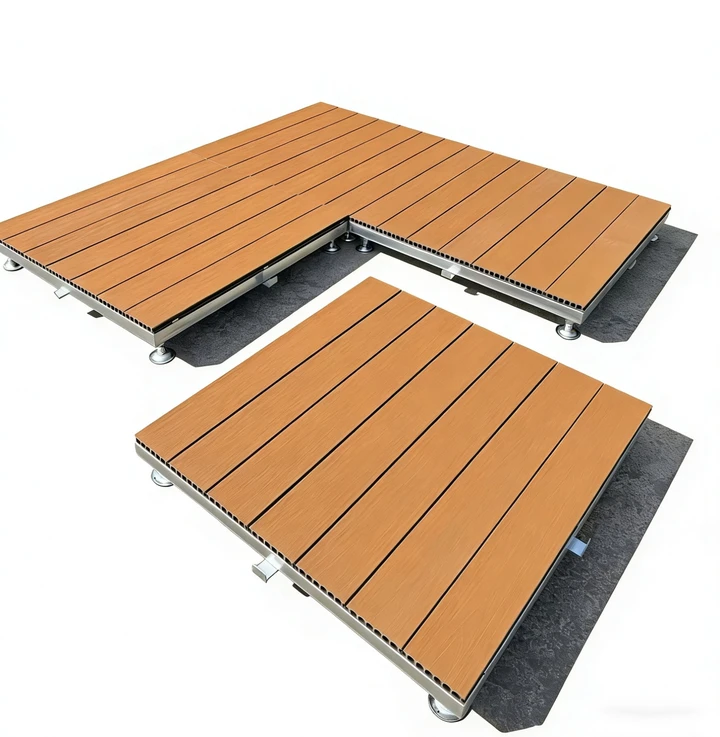Adjustable height self-leveling deck tile system outdoor flooring Backyard DIY interlocking flooring patio Campground Terrace